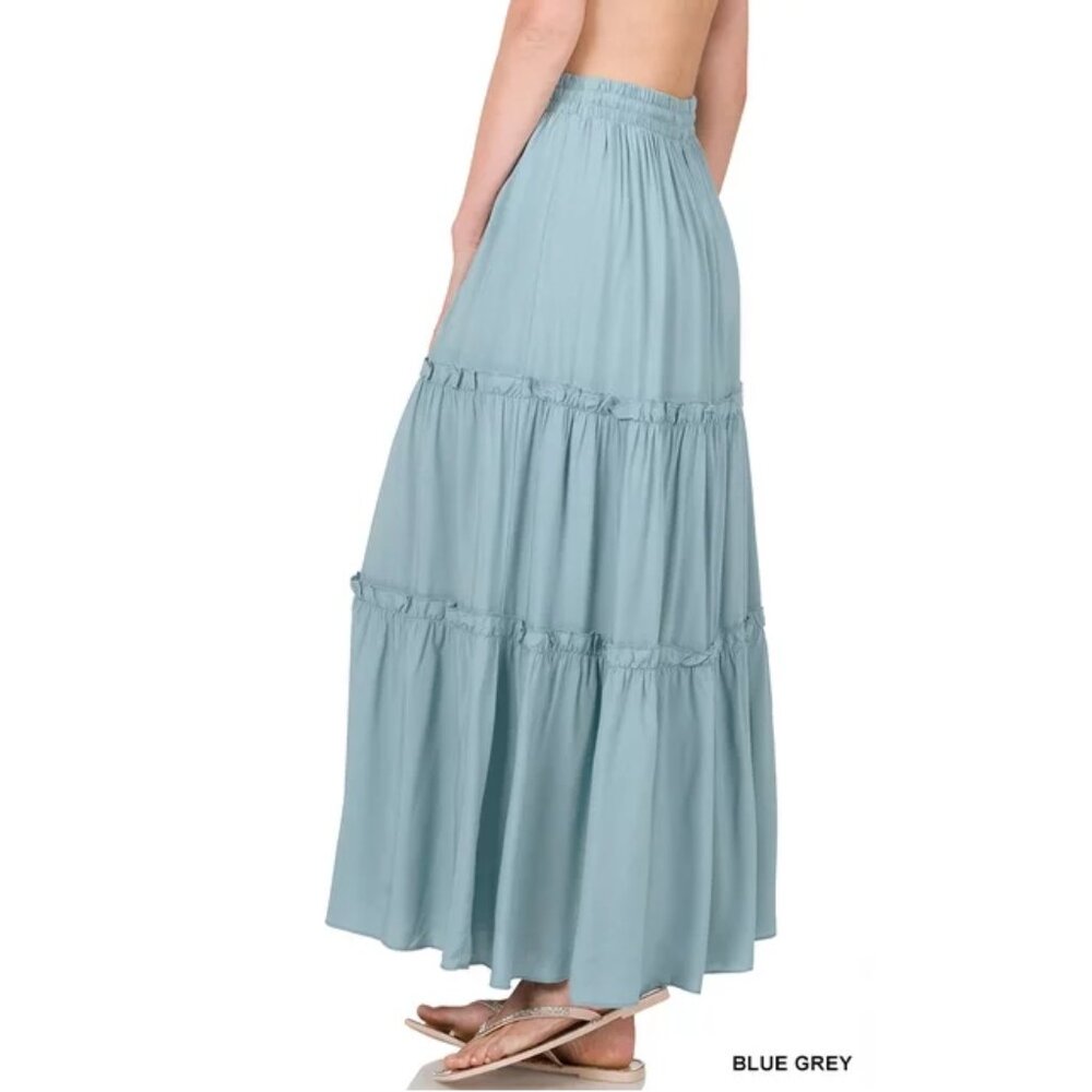 Zenana Maxi Skirt Womens Plus Size Tiered Raw Hem Plus Size 1X - 2X - 3X